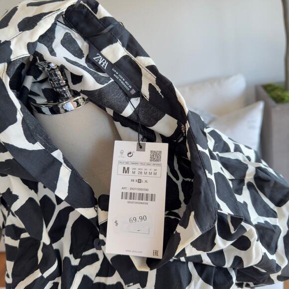 NWT Zara Black White Printed Maxi Dress with Belt Size Medium - Picture 4 of 6